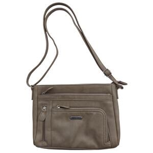 MultiSac Tan Gray Vegan Leather Shoulder Bag Adjustable Strap 10 x 8 x 2